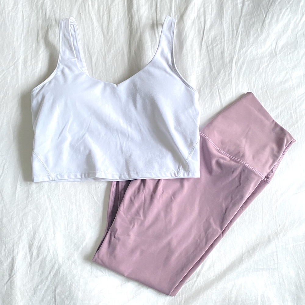Matching set - white crop top and dusty pink high waist leggings
